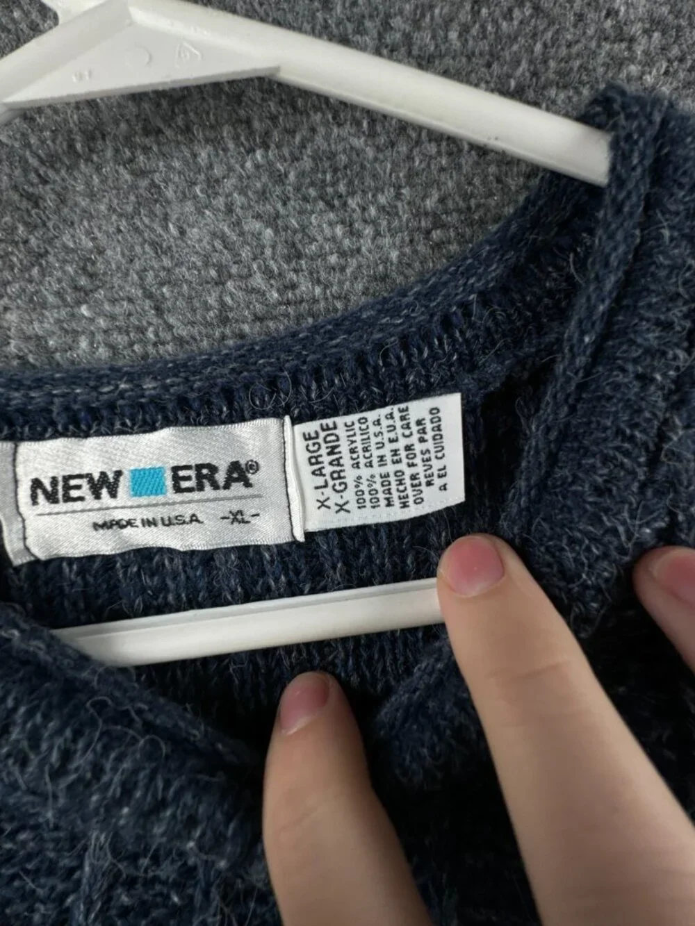 VTG New Era USA Made Knit Sweater XL Blue Pullover Crew Neck Acrylic Adult Rare